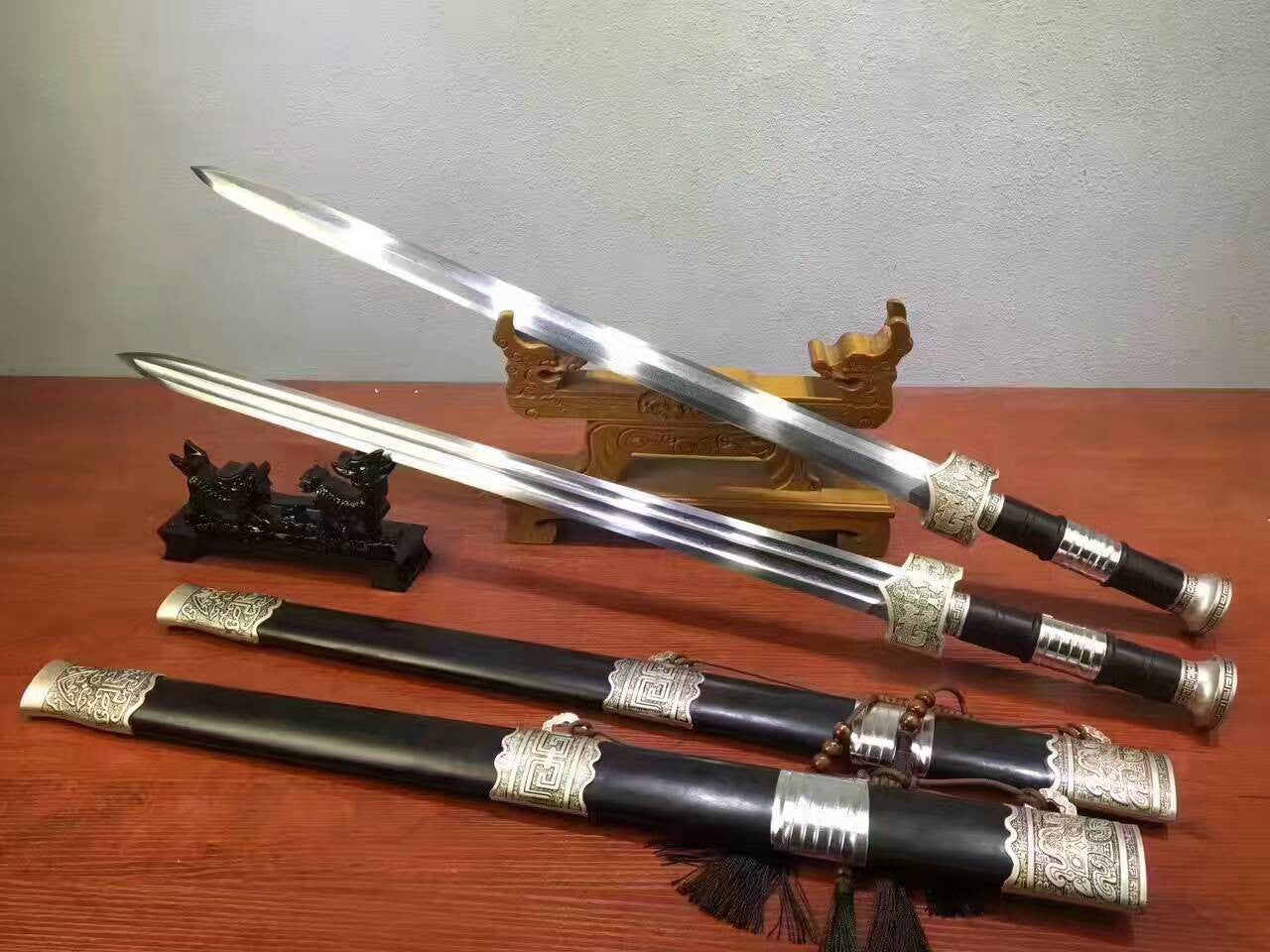 Zhaoyun sword,Damascus Steel blade,Wood scabbard,Alloy fittings