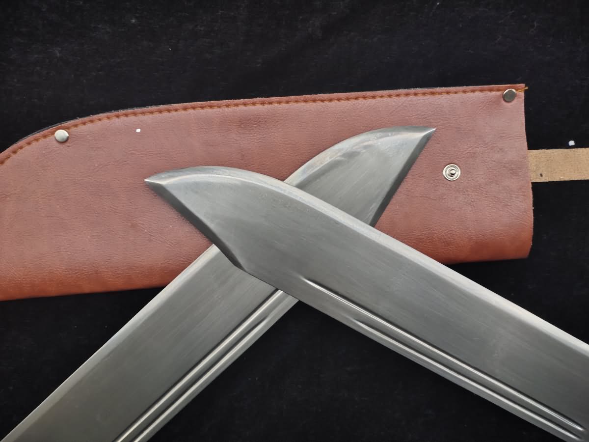 WING CHUN Bart Cham Dao/Damascus steel blade/Brown Leather Sheath