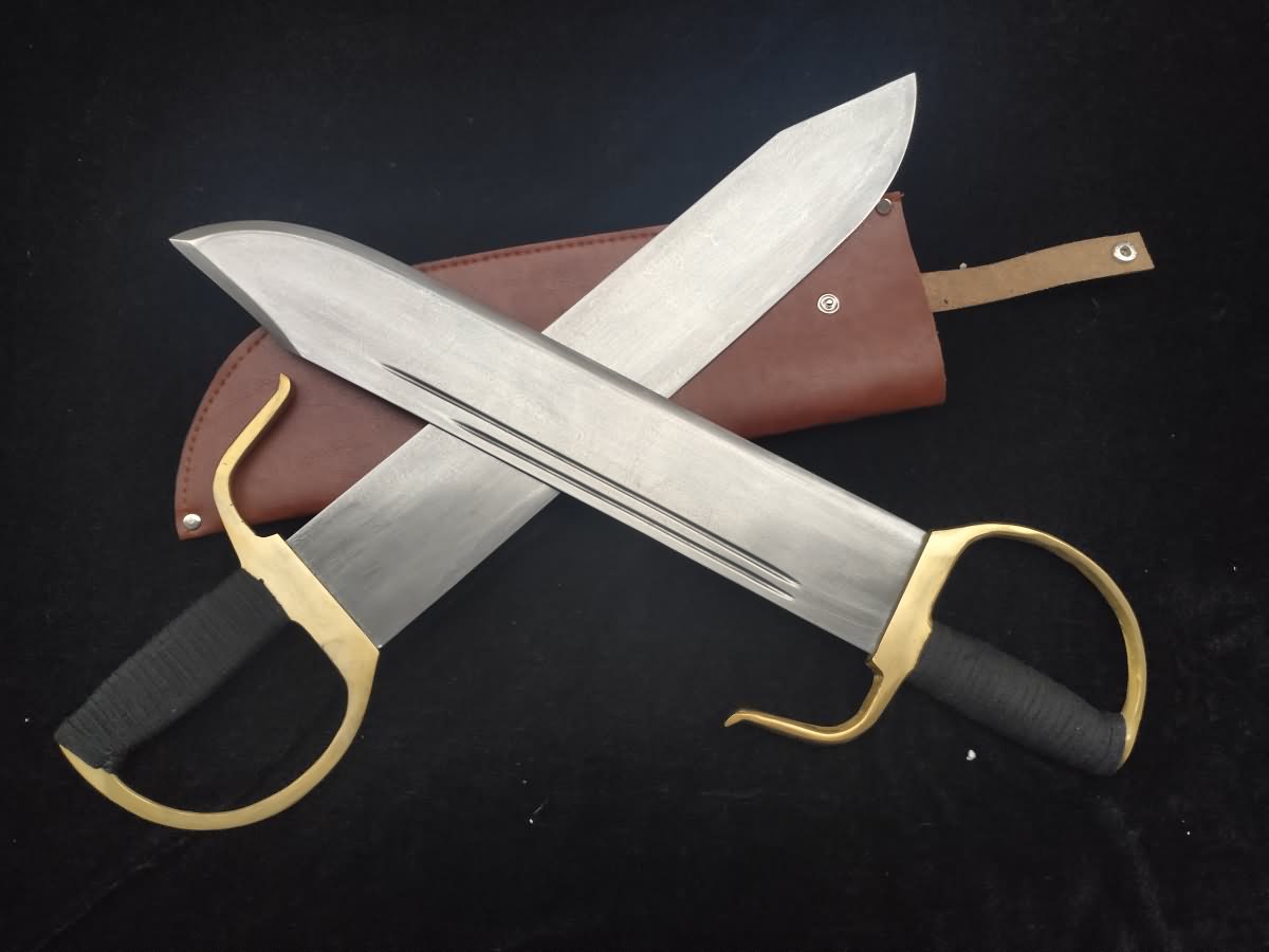 WING CHUN Bart Cham Dao/Damascus steel blade/Brown Leather Sheath