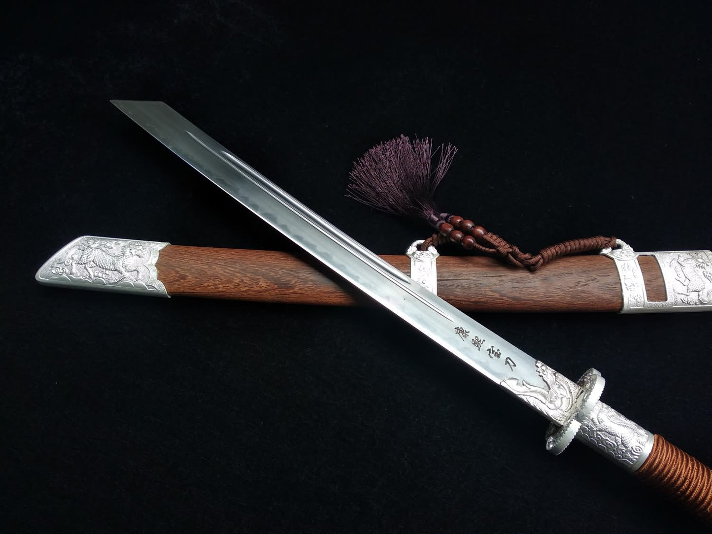 Kangxi Dao,Broadsword,High carbon steel burn Blade,Rosewood