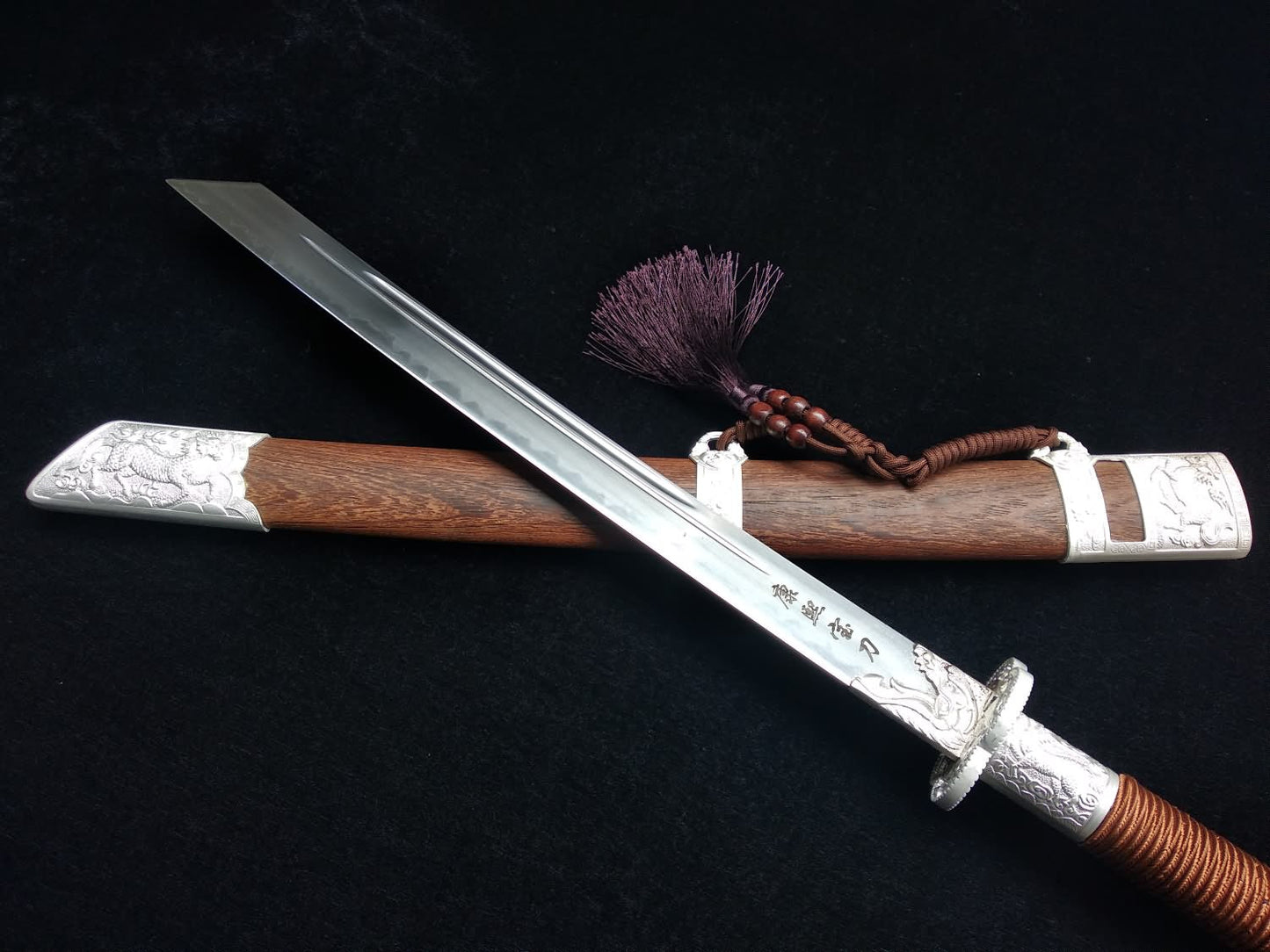 Kangxi Dao,Broadsword,High carbon steel burn Blade,Rosewood