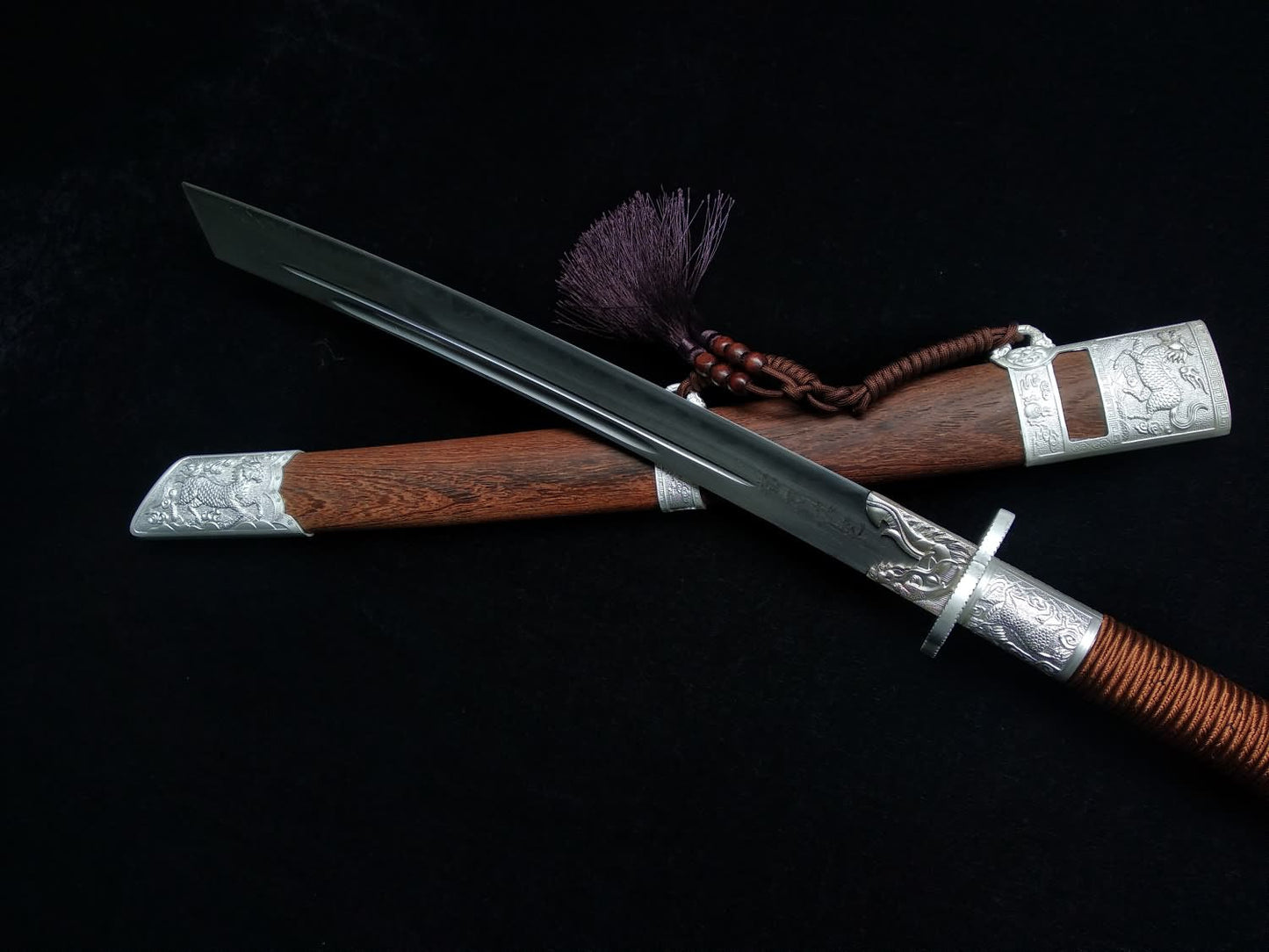 Kangxi Dao,Broadsword,High carbon steel burn Blade,Rosewood