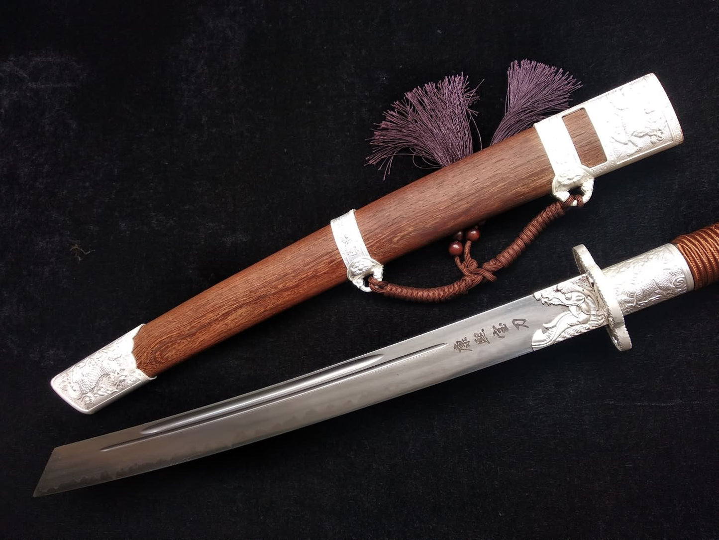 Kangxi Dao,Broadsword,High carbon steel burn Blade,Rosewood