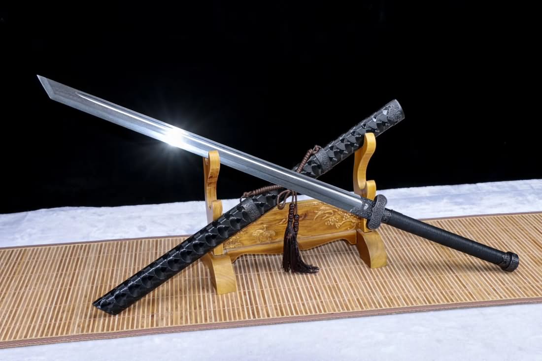 Broadsword,Damascus steel blade,Leather scabbard,Chinese sword