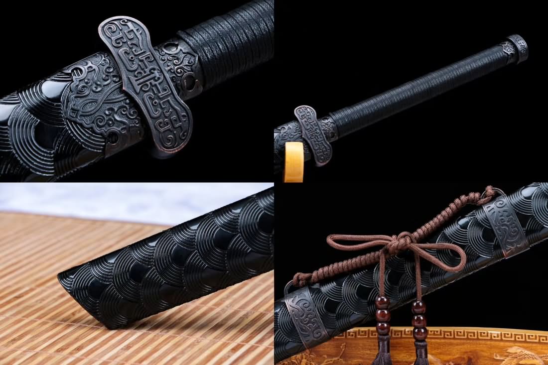 Broadsword,Damascus steel blade,Leather scabbard,Chinese sword