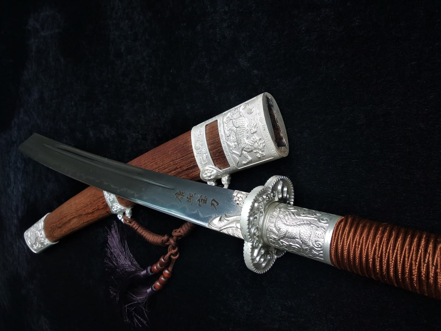 Kangxi Dao,Broadsword,High carbon steel burn Blade,Rosewood