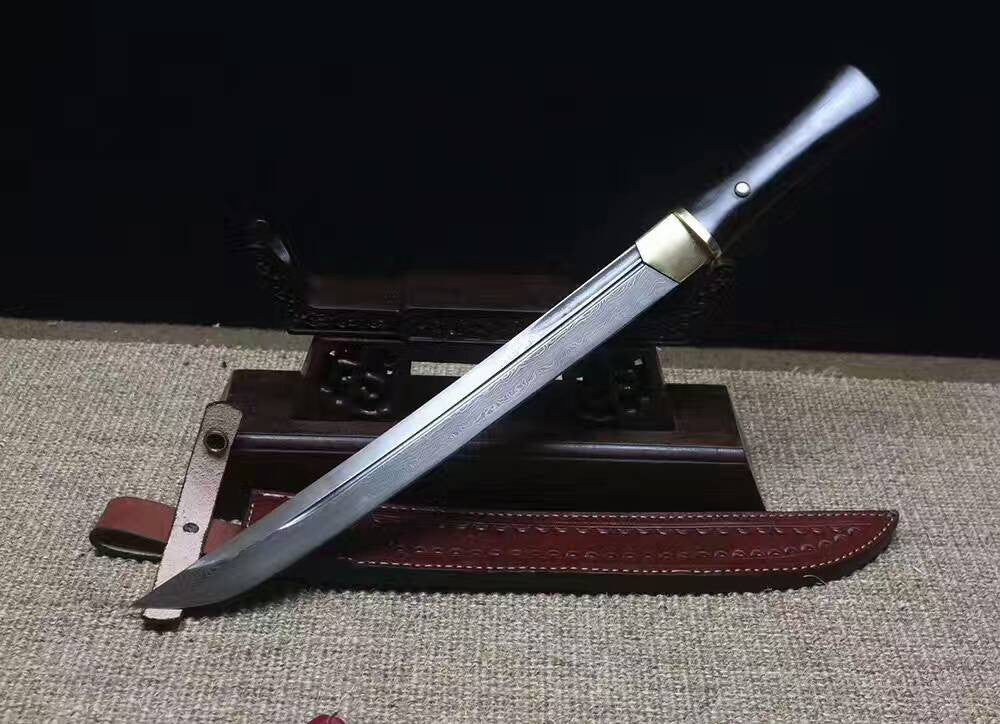 Dagger sword,Folding steel blade,Cowhide scabbard,Length 18 inch