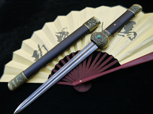 Whinger,Dagger,Folding steel,Black wood scabbard,Alloy fitting