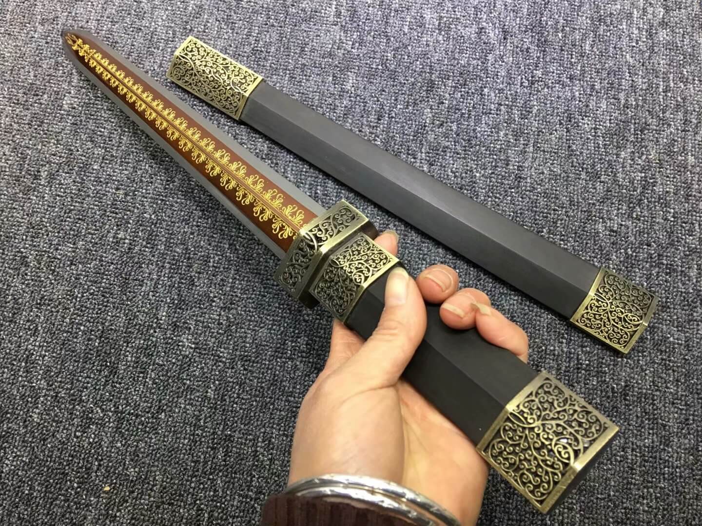 Short sword,Dagger,High carbon steel etch blade,Alloy,Black wood