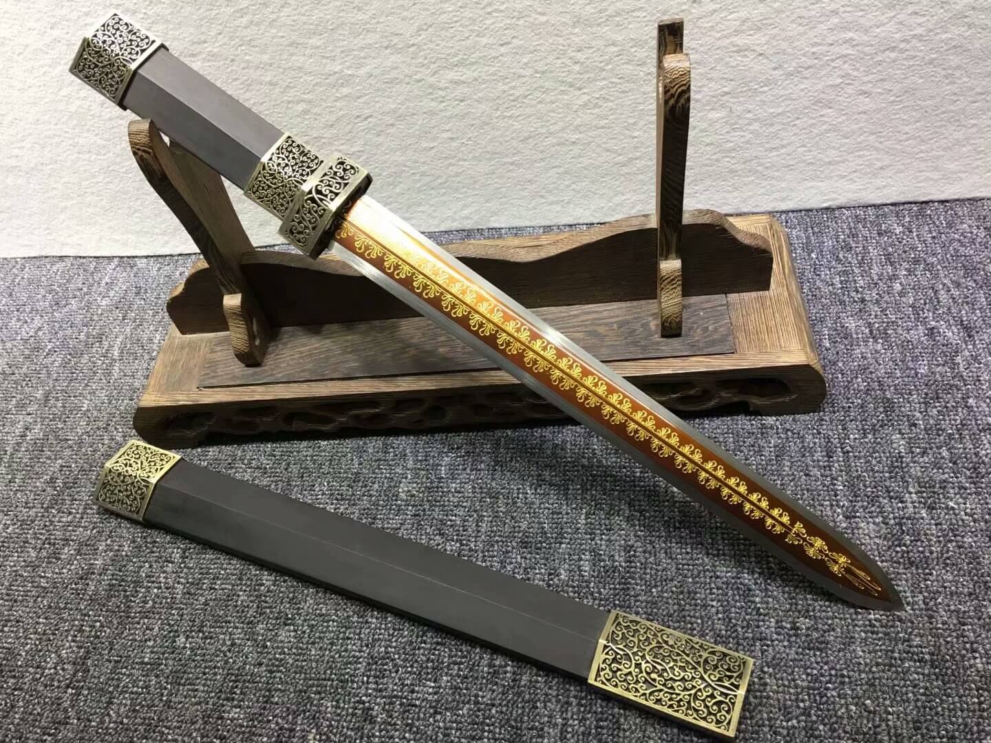 Short sword,Dagger,High carbon steel etch blade,Alloy,Black wood