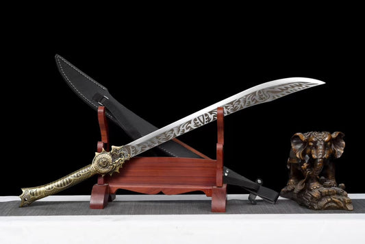 Dadao Cow-Tail Sword with Forged High Carbon Steel Blade-PU Scabbard and Alloy Fittings