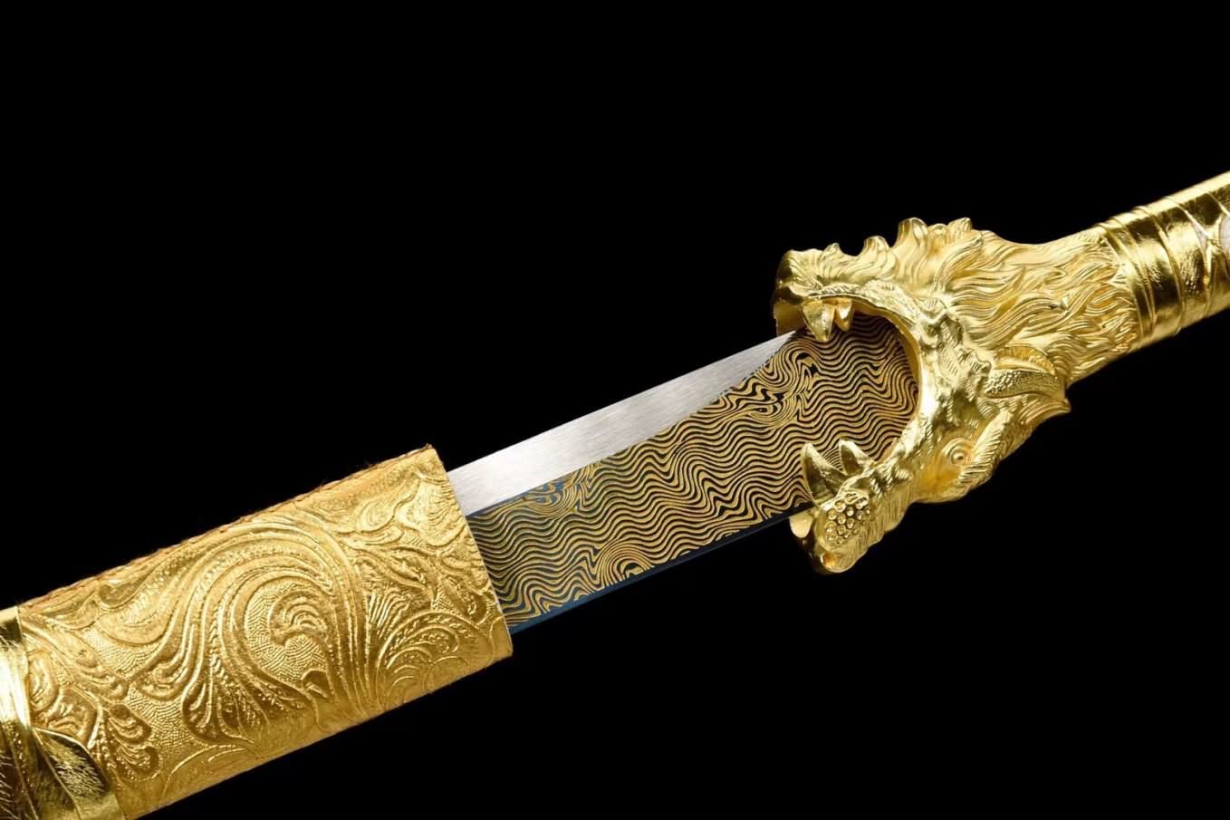 Golden Dragon Tang jian,Battle Ready,Hand Forged Etched Blades