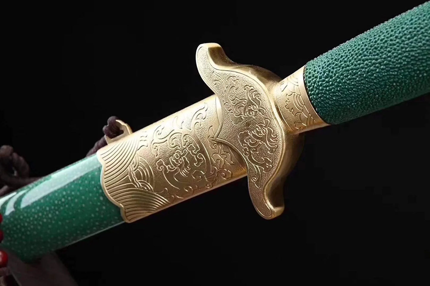 Tai Chi Jian,Superior,Damascus Steel Blade,Green Skin Scabbard,Brass Fittings