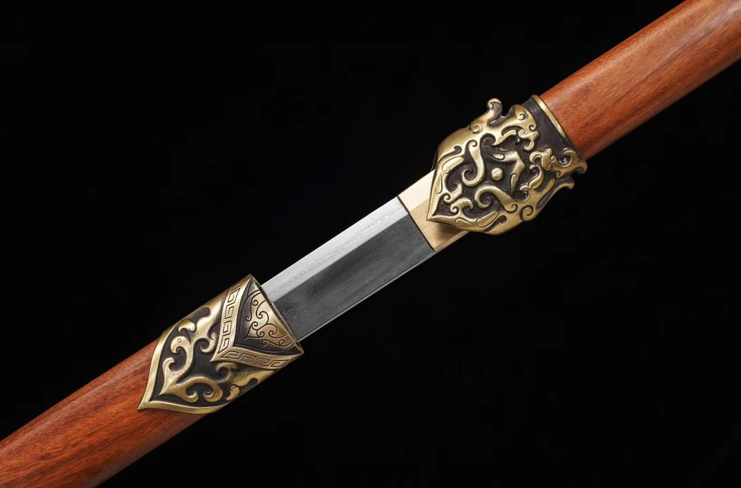 Rosefinch Tang dao Swords-Handcrafted Damascus Steel Blade with Brass Fittings