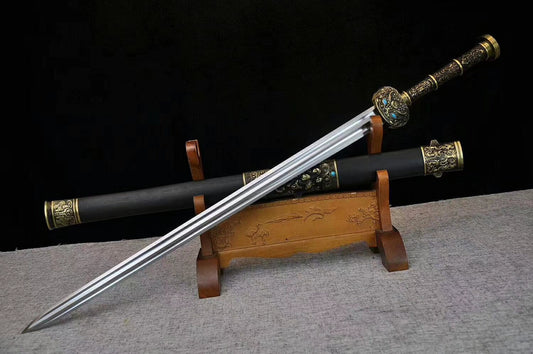 Fengyun sword,Folding pattern steel blade,Black scabbard,Alloy Handle