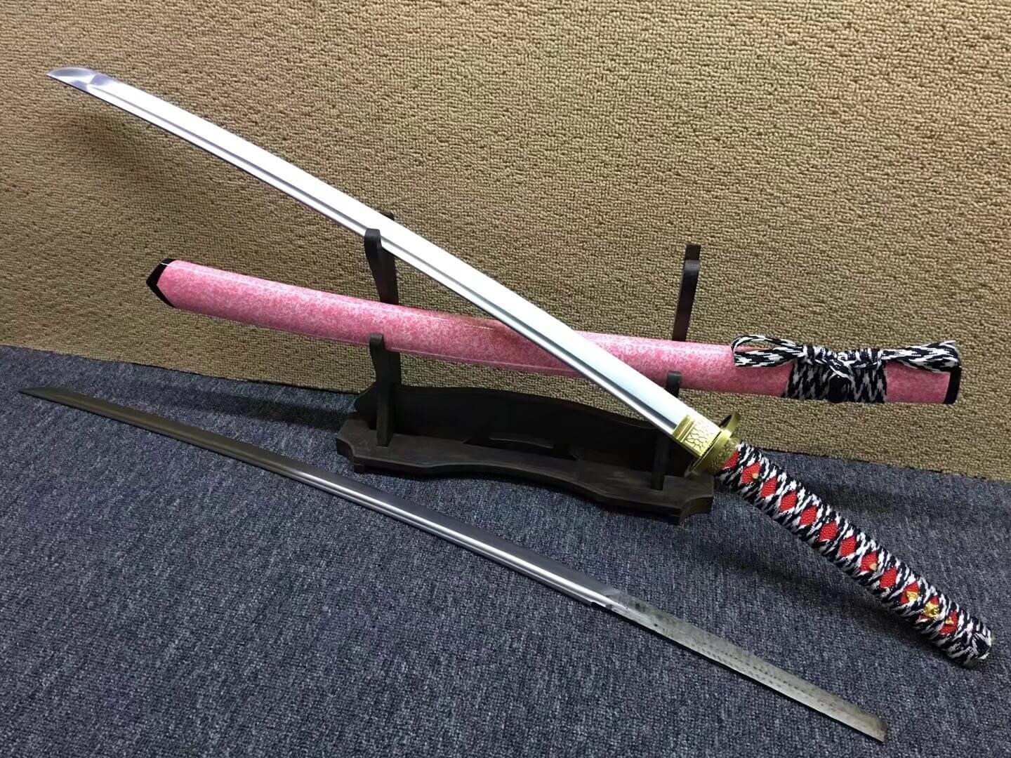 samurai sword,Medium carbon steel bade,Pink scabbard,Alloy fittings