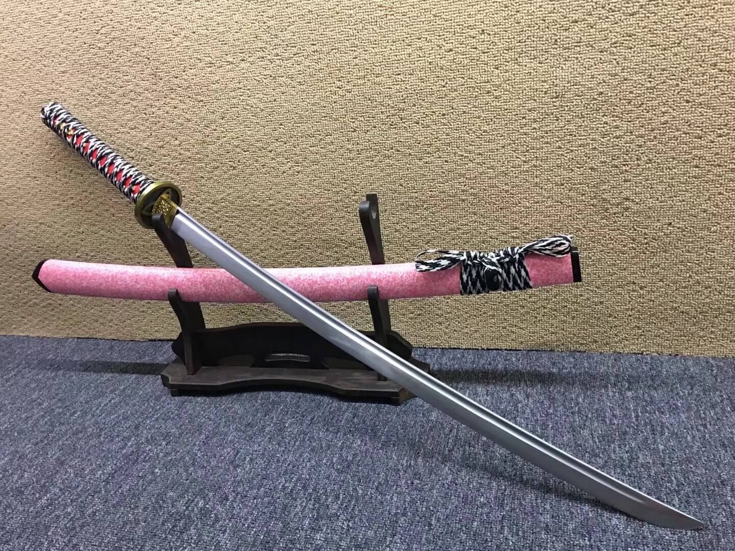 samurai sword,Medium carbon steel bade,Pink scabbard,Alloy fittings