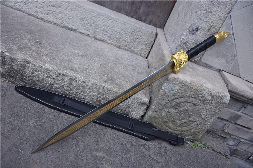 Integral sword,handmade(High carbon steel etch blade,Leather scabbard)Full tang