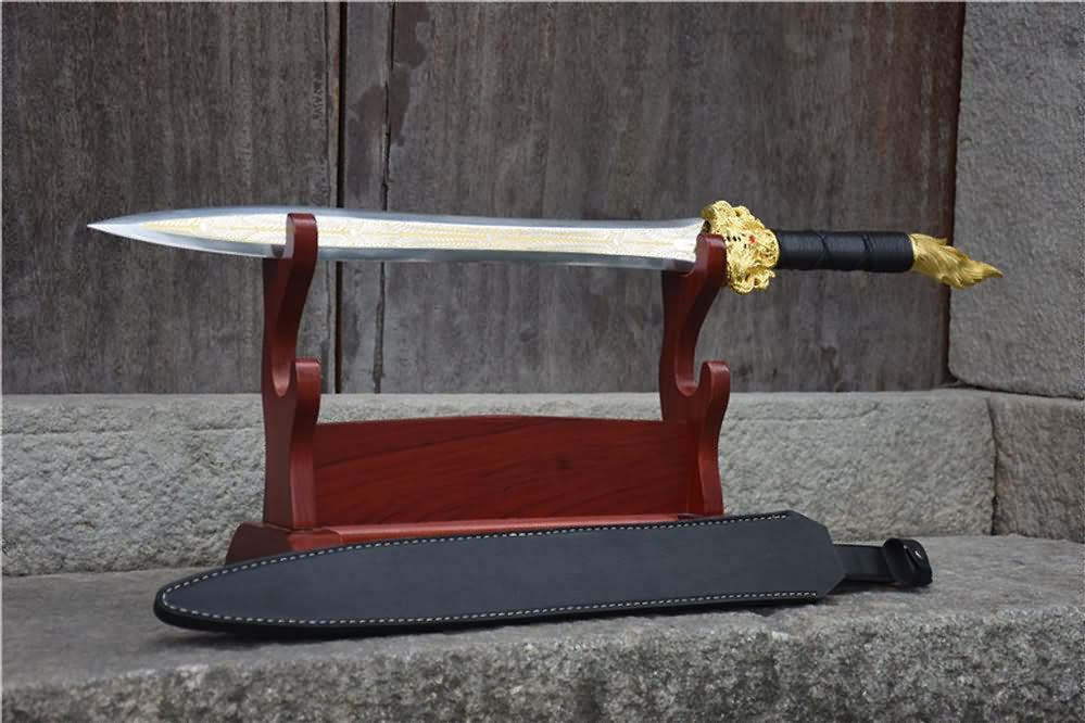 Integral sword,handmade(High carbon steel etch blade,Leather scabbard)Full tang