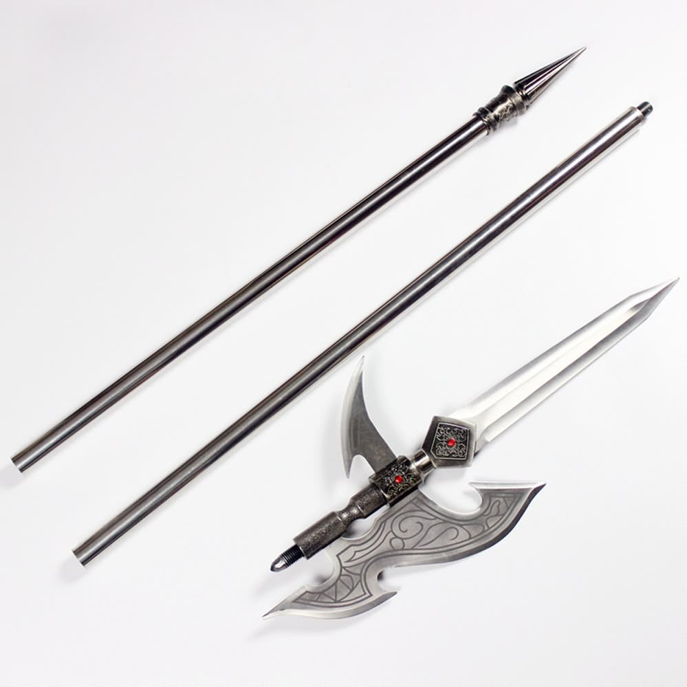 Silver cut Halberd/Chinese spear/Stainless steel Spearhead and rod,Length 74 inch