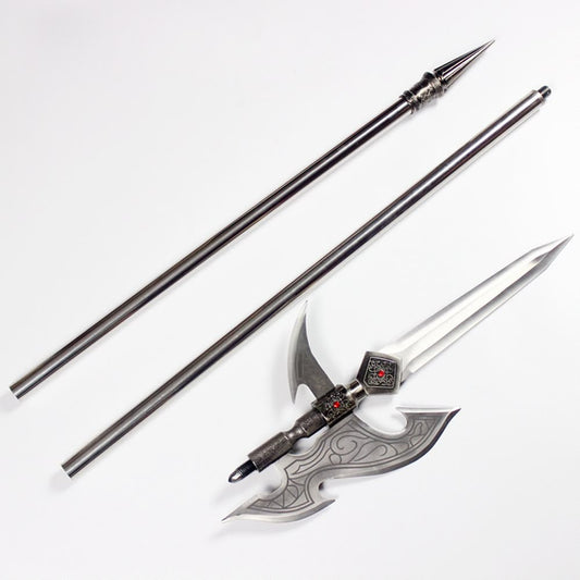 Silver cut Halberd/Chinese spear/Stainless steel Spearhead and rod,Length 74 inch