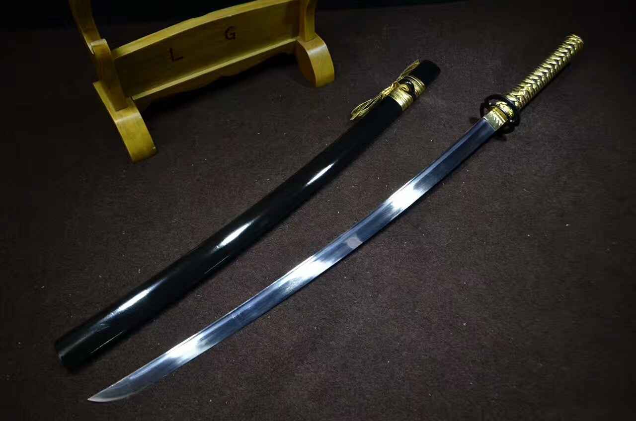 Miyamoto Musashi Katana(High carbon steel blade,Black scabbard,Alloy)Full tang