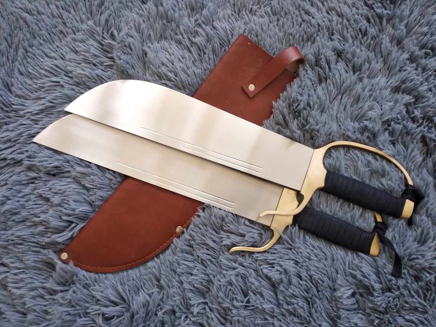 Wing Chun Bart Cham Dao,Stainless steel blade,Leather,Brass