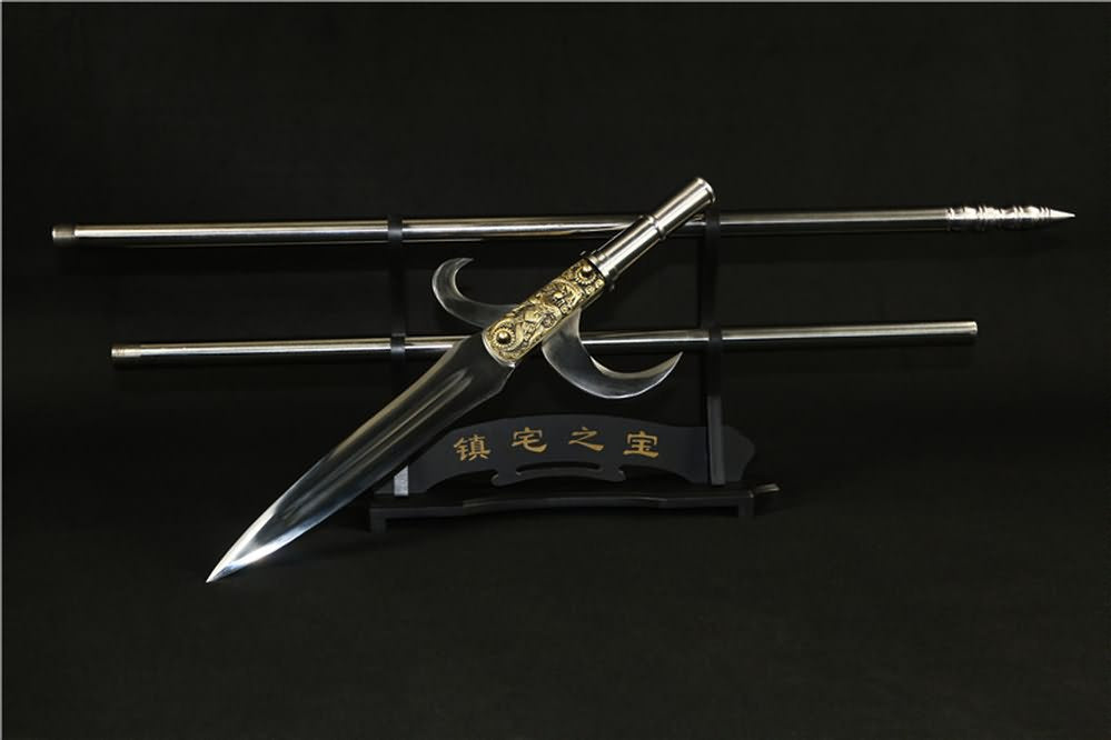 Spear with hooked sickle,kamayari,High carbon steel blade,Cold weapon