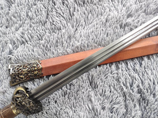 Han jian sword real,Damascus steel blade,Rosewood scabbard,Alloy fititings