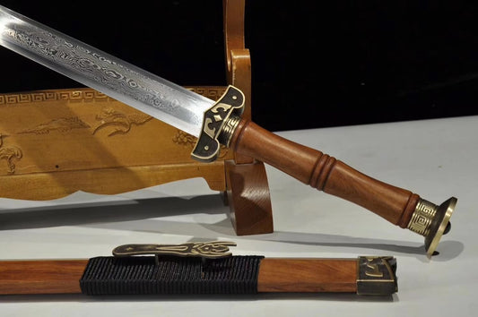 Han jian sword,Damascus steel blade,Redwood,Brass