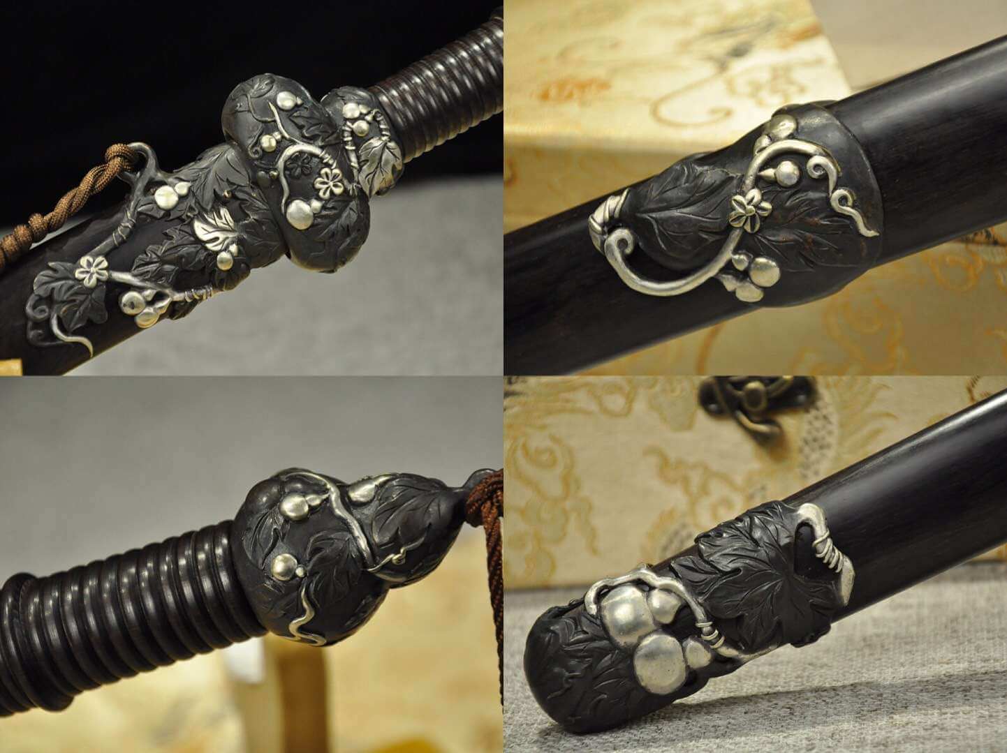 Gourd sword(Damascus steel blade,Ebony Scabbard,Brass fittings)Length 43"