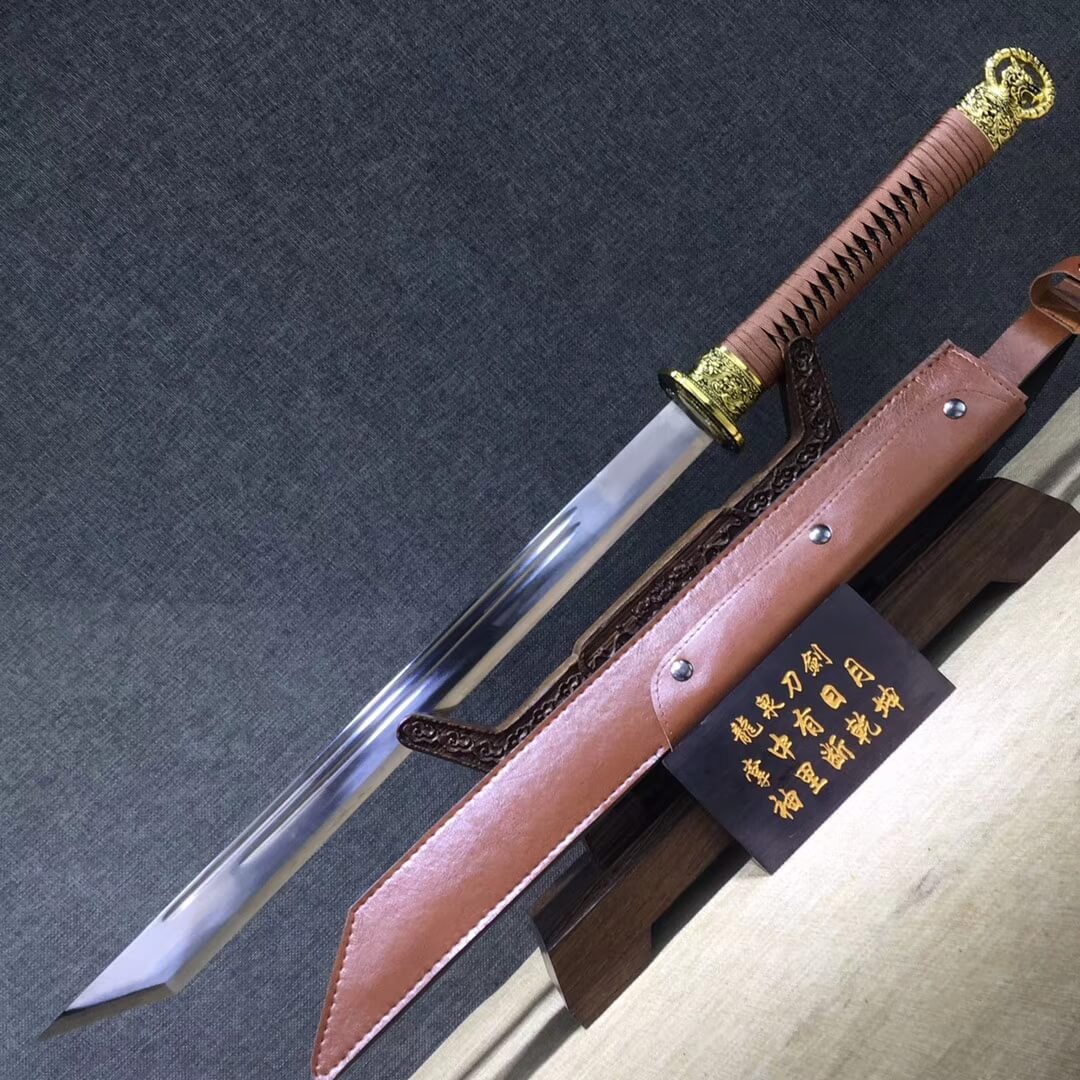 Ring-pommel machete,High carbon steel blade,Leather scabbard