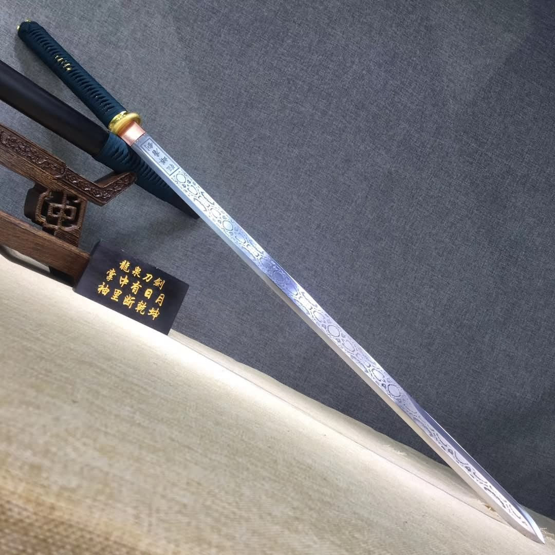 Tang jian sword,High carbon steel etch blade,Wood scabbard