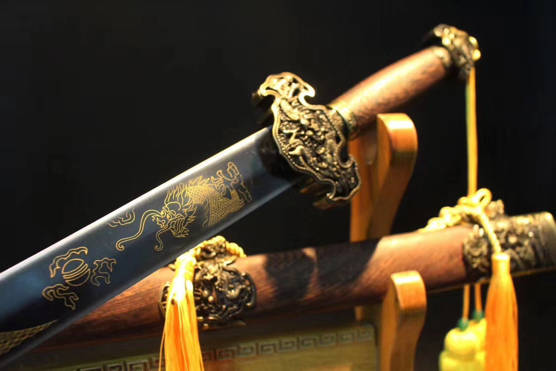 Dragon Sword,Medium carbon steel etch blade,Rosewood,Alloy