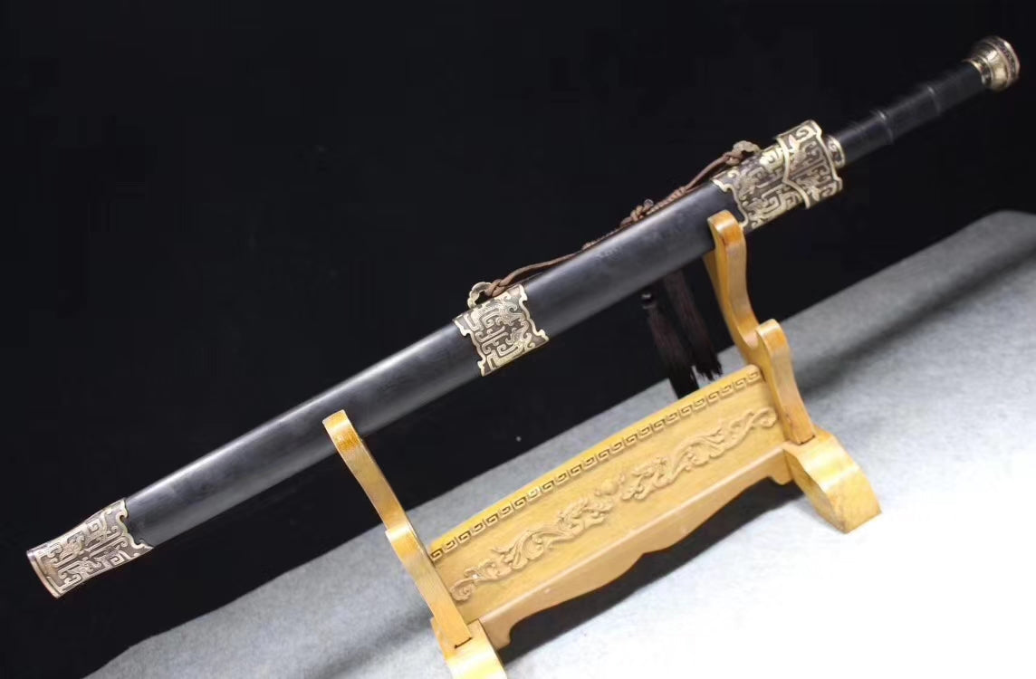 Yuewang sword,Damascus steel blade,Black wood scabbard,Brass