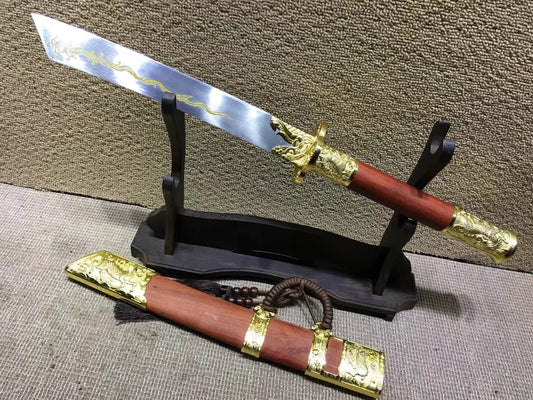 Kangxi dagger,High carbon steel,Red scabbard,Alloy fitted,Length 27"