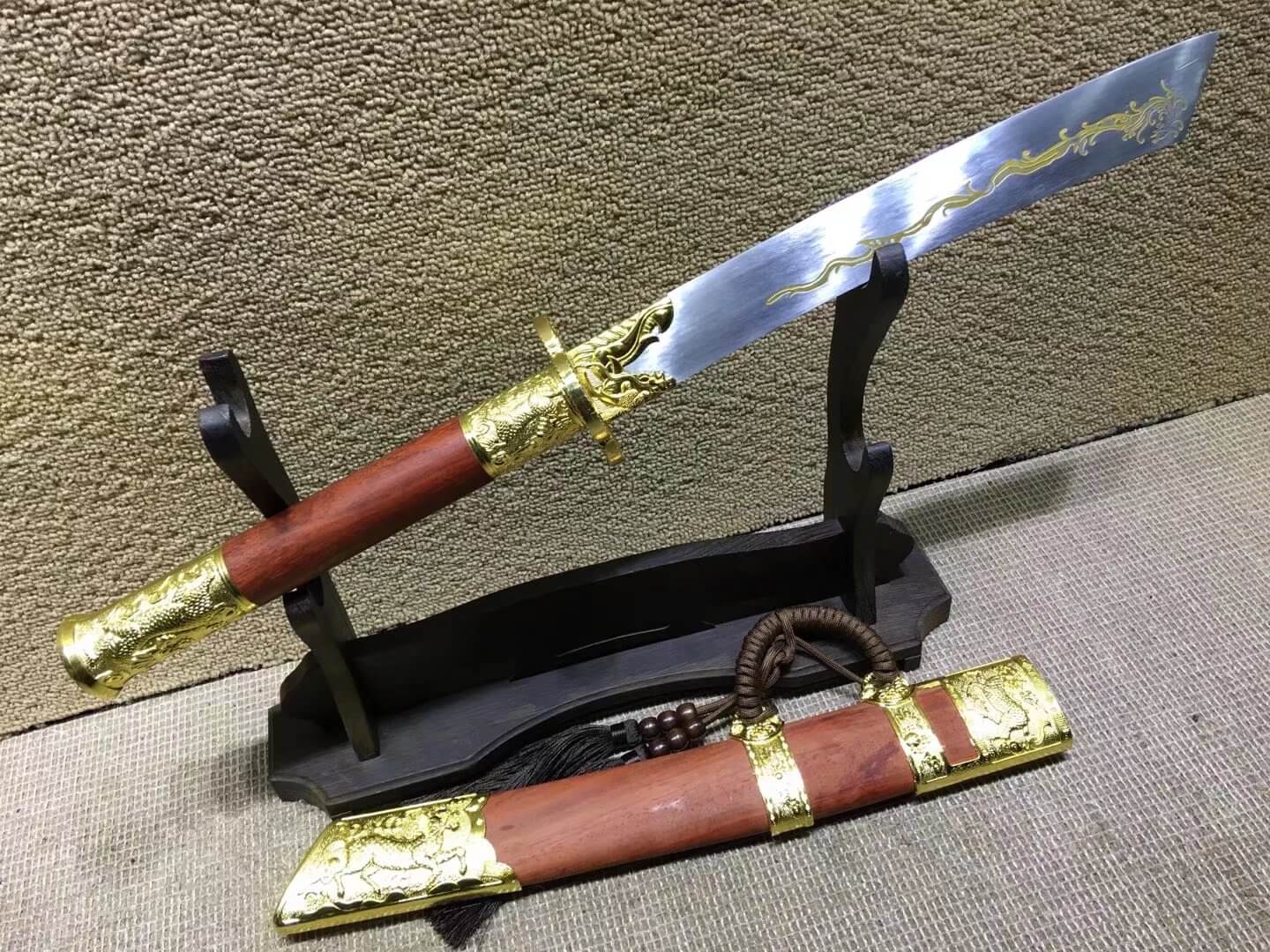 Kangxi dagger,High carbon steel,Red scabbard,Alloy fitted,Length 27"