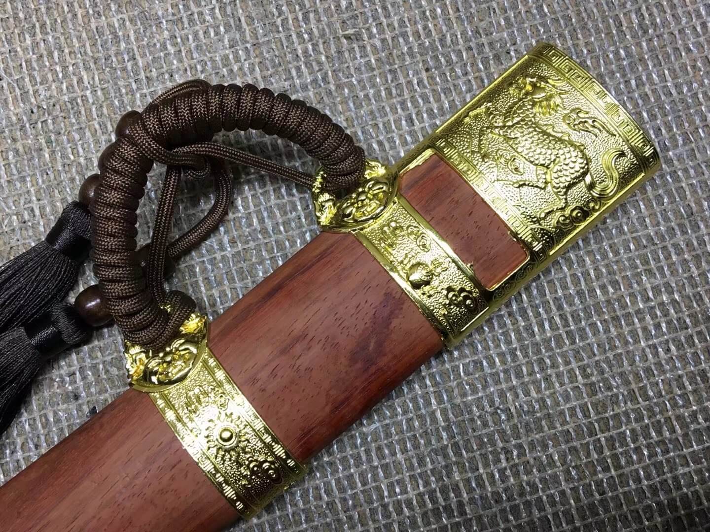 Kangxi dagger,High carbon steel,Red scabbard,Alloy fitted,Length 27"