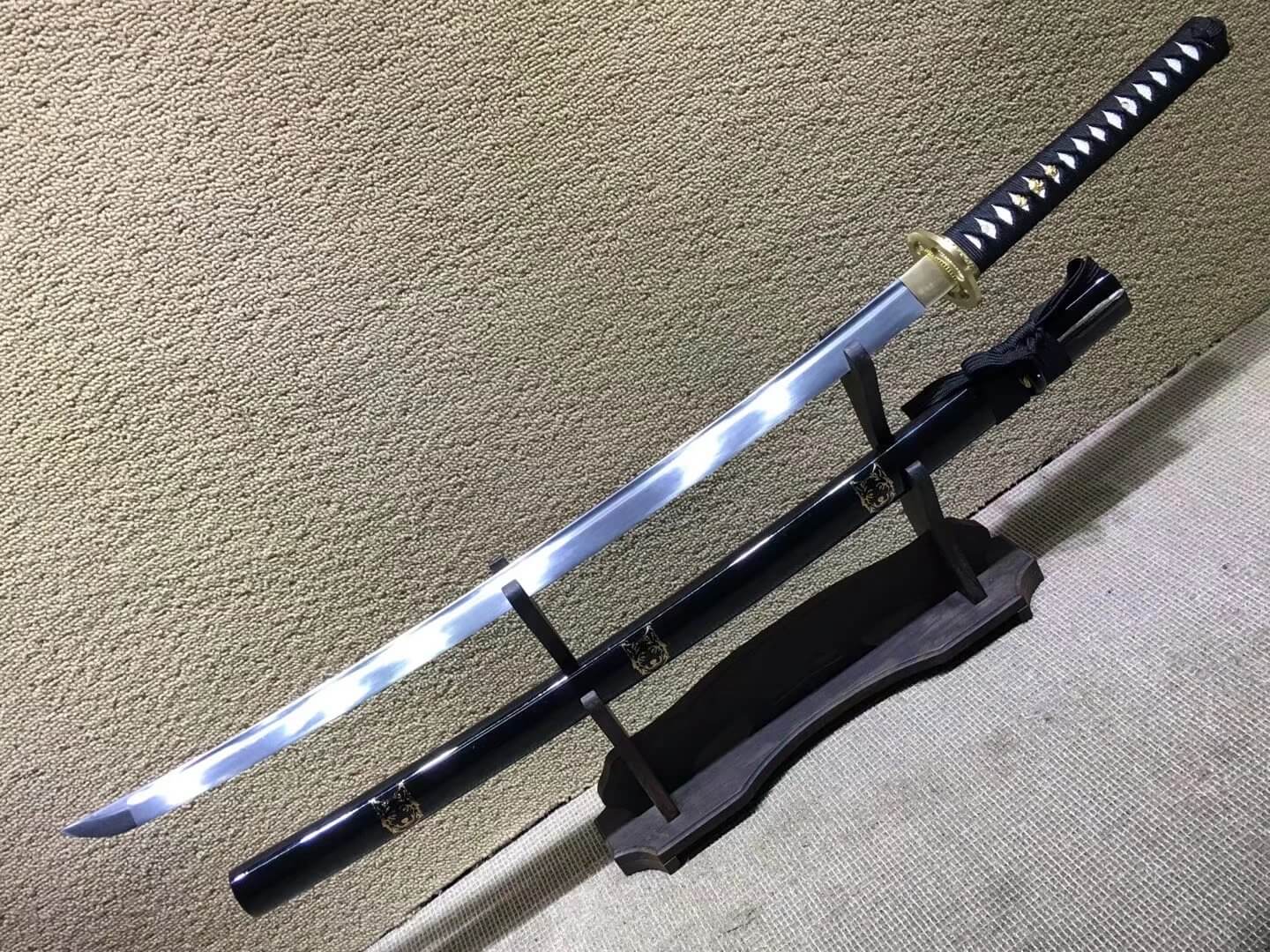 Samurai swords,Medium carbon steel bade,Black scabbard,Brass fitteds