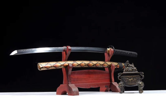 katana,High carbon steel burn blade,Snake skin texture scabbard