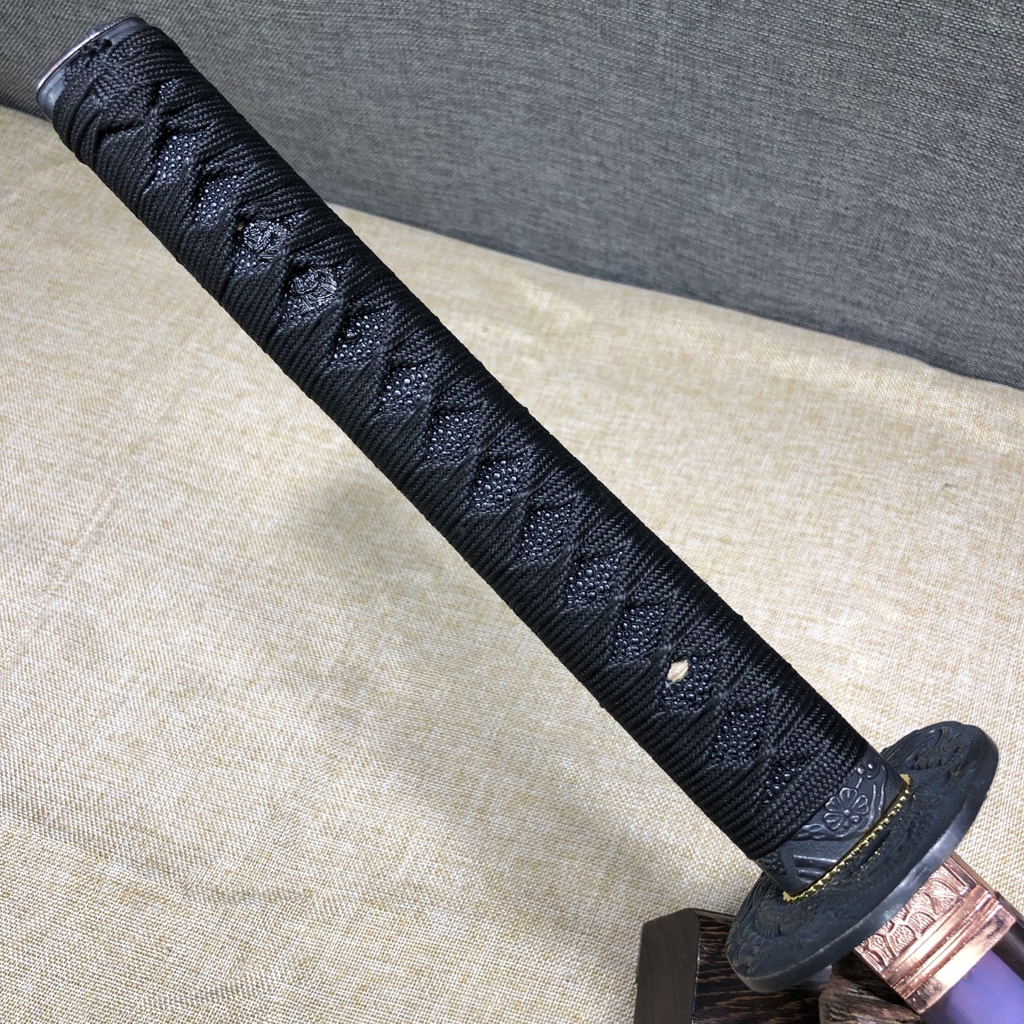 Purple Katana,High carbon steel blade,Leather scabbard,Full tang