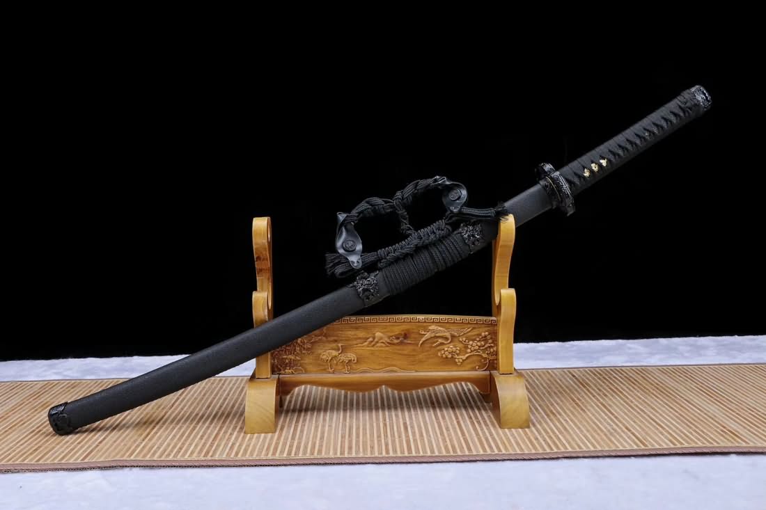 Tachi,Samurai sword,High carbon steel black blade,Kendo