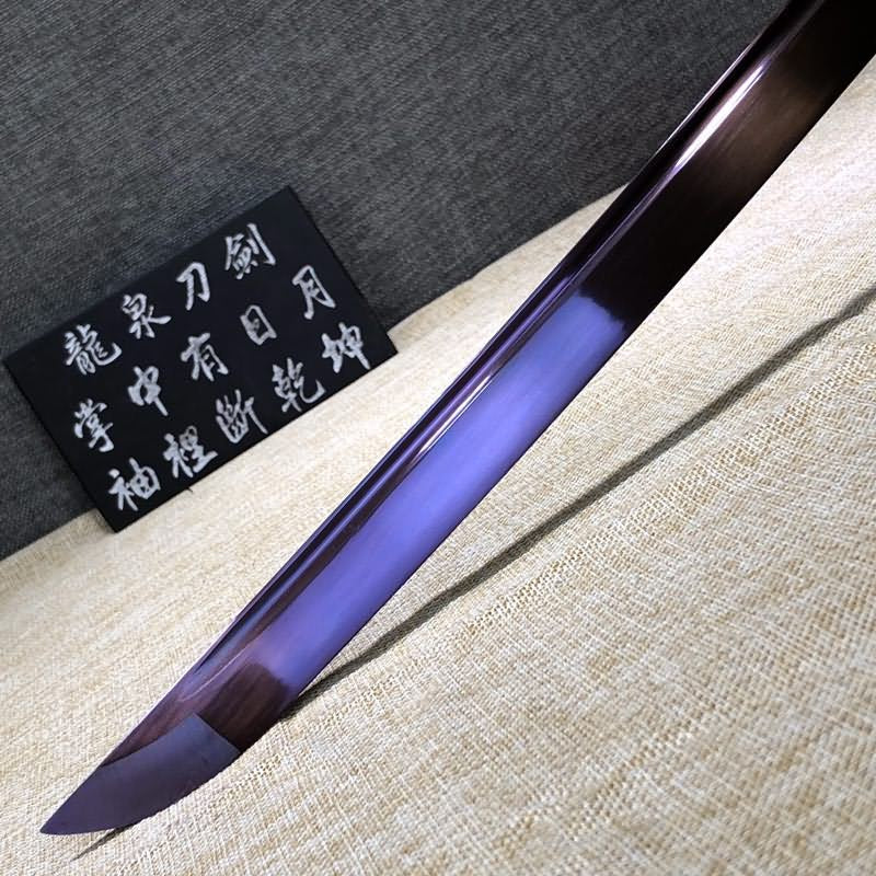 Purple Katana,High carbon steel blade,Leather scabbard,Full tang