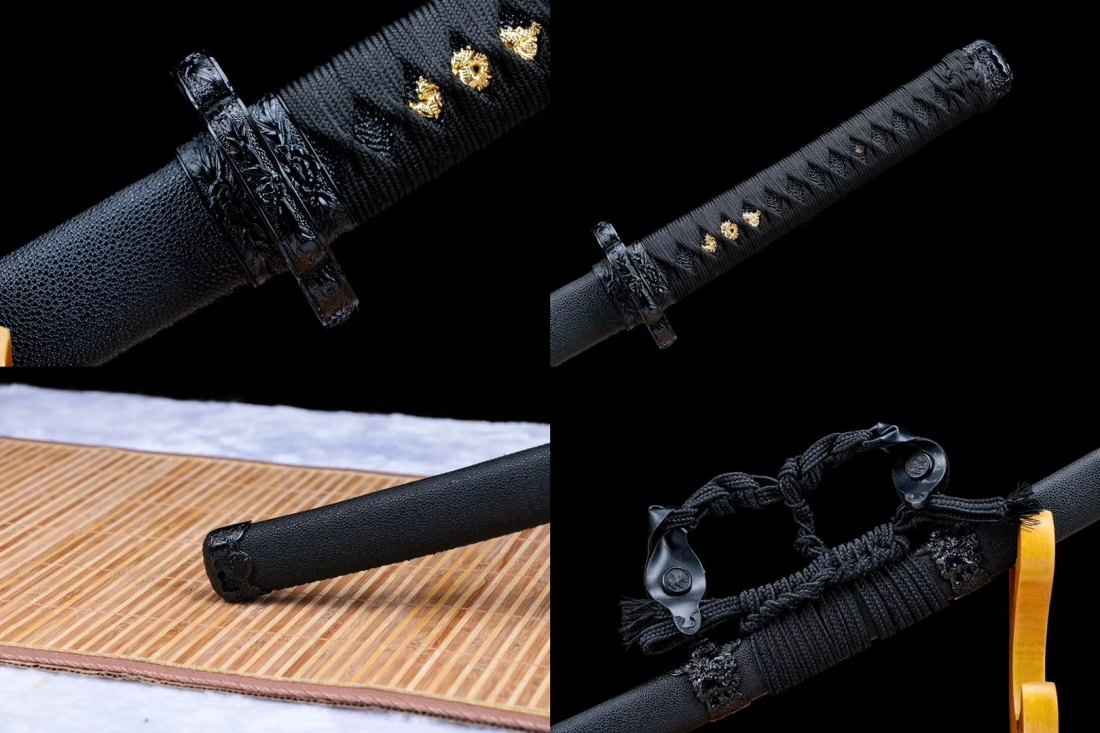 Tachi,Samurai sword,High carbon steel black blade,Kendo