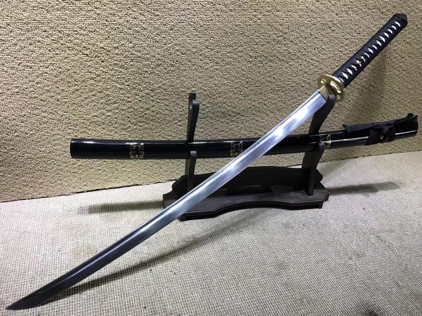 Samurai swords,Medium carbon steel bade,Black scabbard,Brass fitteds