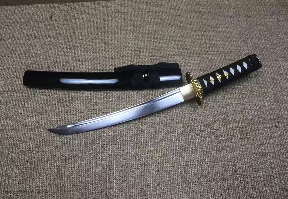 wakizashi,High manganese steel blade,Black scabbard,Alloy Tsuba,Full tang,Length 19 inch