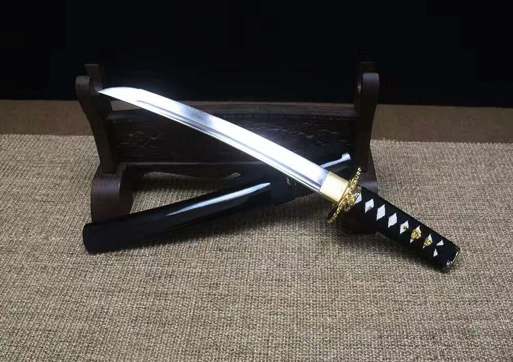 wakizashi,High manganese steel blade,Black scabbard,Alloy Tsuba,Full tang,Length 19 inch