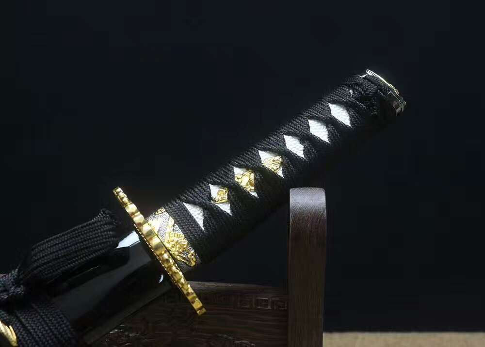 wakizashi,High manganese steel blade,Black scabbard,Alloy Tsuba,Full tang,Length 19 inch