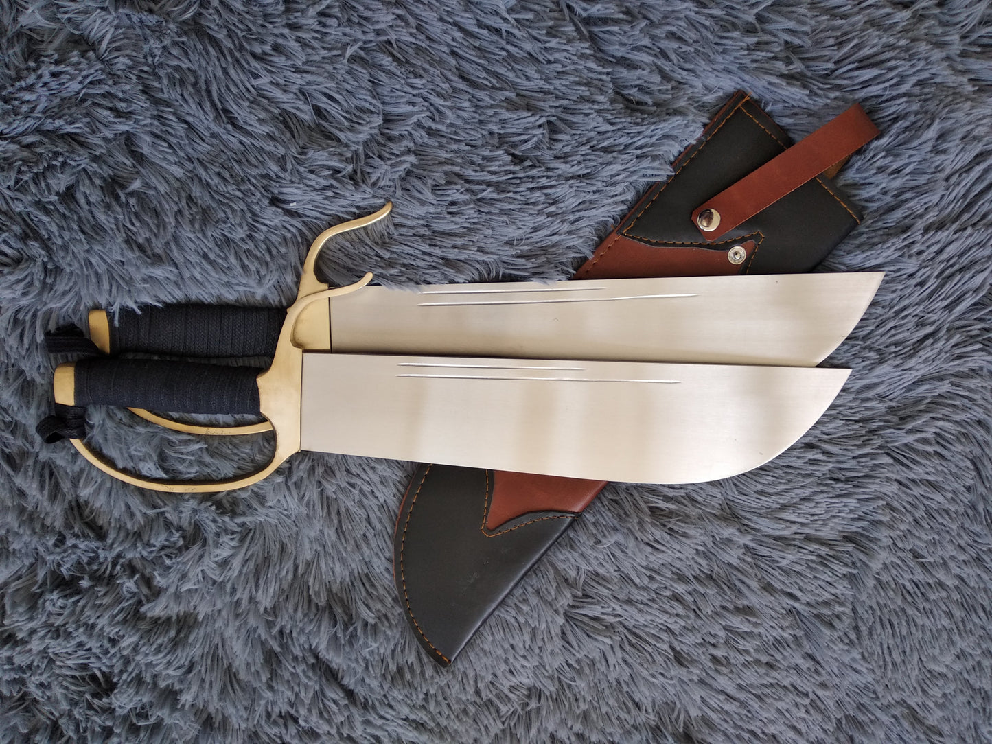 Wing chun Eight cut knife,Stainless steel blade,Leather,Brass