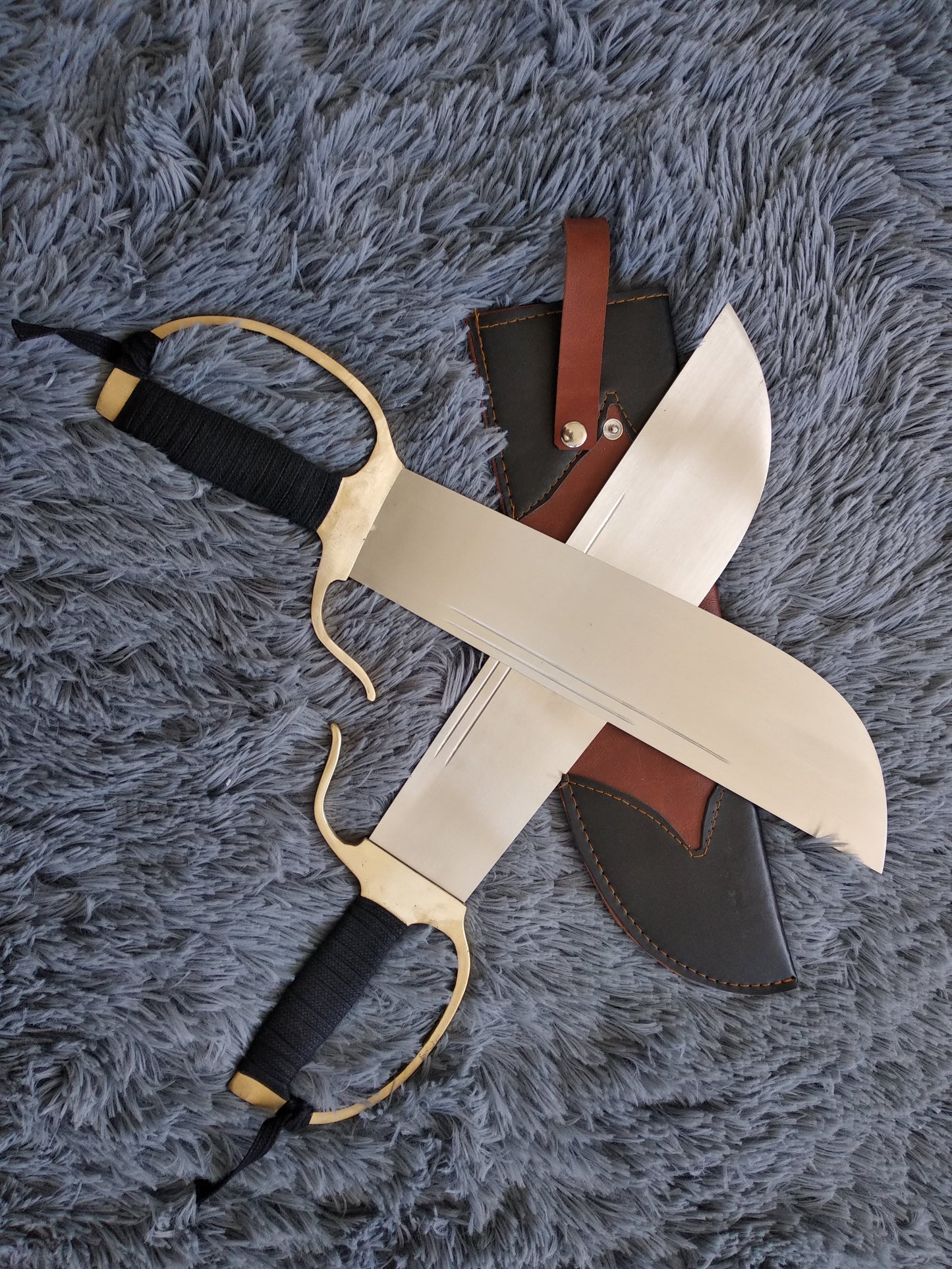 Wing chun Eight cut knife,Stainless steel blade,Leather,Brass